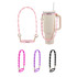 A drink bottle with a light pink silicone flower tumbler strap. Additional straps in pink, purple, and black are displayed.