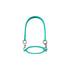 A drink bottle strap in teal silicone with clips on both ends for attachment.