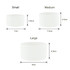 A set of three white silicone tumblers in small, medium, and large sizes, with measurements displayed.