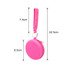 A pink silicone pouch with a strap, featuring holes for attachment, measuring 7.4cm by 6.5cm.