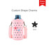 A drink bottle in a pink silicone bag with star designs and a strap, featuring a logo.