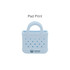A light blue mini EVA bag charm with perforations and a handle, featuring a logo on the front.