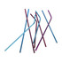 A collection of stainless steel straws in shades of blue and purple, arranged in a casual overlapping manner.