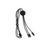 A 1.2m long black charging cable with three connectors and a central shaped connector for organisation.