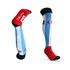 Knee high sports socks featuring a custom pattern in blue, white, and red with a logo. Towel bottom for added comfort.