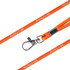 An orange poly rope lanyard with a silver clip and branding, suitable for exhibitions and events.