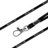 A black poly rope lanyard featuring a metal clip and a logo, suitable for events and exhibitions.