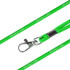A bright green poly rope lanyard with a metal clip and a logo. Ideal for events and exhibitions.