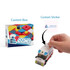 Building blocks set in a colourful box featuring a toy ambulance and a hand applying a custom sticker.
