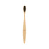 A large bamboo toothbrush with a natural bamboo handle and black bristles, featuring a logo on the handle.