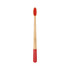 A large conical handle toothbrush with a red and natural bamboo design, featuring a colourful bristle head.
