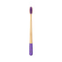 A large conical handle toothbrush with a wooden bamboo body and a purple handle.