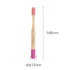 A small round handle bamboo toothbrush with a pink bristle head and a vibrant pink handle. Has a logo on the side.