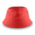 A medium-sized bucket hat in bright red with two side vents and a smooth finish. It features a logo on the exterior.