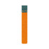 An orange and teal custom PU bookmark featuring a hole with brass grommets at the top.