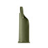 A drink bottle bag in elegant green PU leather with a smooth finish and a curved design. Features a handle and a logo.