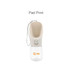 A drink bottle for pets, featuring a beige top and clear bottom, with a logo and a wrist strap.