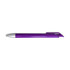 A purple gel ink pen with a white tip and clip, featuring a logo on its body.