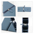 A triangular blue silicone pen holder with a zip closure, featuring multiple compartments and a logo.