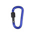 A blue D-shaped screw lock keychain with a black locking mechanism. It features a textured grip and a smooth finish.