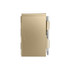 A gold aluminium pocket notebook with a silver pen attached. It features a sleek, minimalist design.