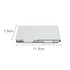 An aluminium pocket notebook in silver with dimensions of 11.3 cm by 7.5 cm, featuring a pen.