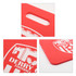 A red stadium seat cushion with a cut-out handle and branding. The cushion features a smooth surface and rounded edges.