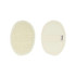 A natural cotton linen bath sponge pad in a cream colour, featuring a textured side and a smooth side with a strap.