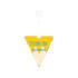 A triangular acrylic luggage tag in yellow with a clear strap and a logo.
