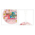 Acrylic luggage tag in pink featuring a cartoon snail design with colourful patterns and a white strap.
