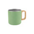 A 400ML stainless steel insulated mug in a pastel green finish with a wooden handle. Features a logo.