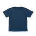A navy blue short-sleeve tee with a round neckline and a logo.