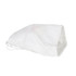 A white drawstring cotton bag with a simple design and a logo printed on it.