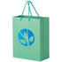 A green, extra-large laminated bag with a logo featuring a plant design and blue handles.