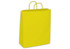 A bright yellow medium-sized kraft paper bag with two handles and a plain surface.
