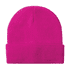 Acrylic rollup beanie hat in bright pink, featuring a folded cuff and a simple design with a logo.