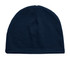 A navy blue fleece beanie hat with a smooth finish and a folded cuff.