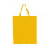 A yellow calico tote bag with short handles and a simple design. It features a logo or branding.