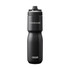 A drink bottle in black, featuring a screw-top lid and a brand logo, designed for insulation.
