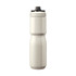 A drink bottle in a light cream colour with a sleek, insulated design and a black cap. It features a brand logo.