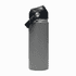 A drink bottle in grey with a black carry handle and a silver top, featuring a logo.