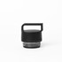 A drink bottle with a solid handle, featuring a black top and clear base, designed for easy carrying.