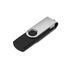 A black and silver swivel flash drive with a metal clip for easy attachment. It features a sleek, compact design.