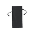 A black pouch with a drawstring closure, designed for toiletries and accessories. Features a logo.