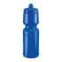 A drink bottle in a vibrant blue color, featuring a molded grip and a nozzle cap for easy dispensing.