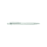 A silver metal pen with a textured grip and a clip, featuring a logo on the barrel.