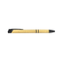 A slimline pen in wheat straw with a black tip and clip, featuring a branding logo.