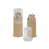 Mini pencil tubes containing coloured pencils in various shades, housed in stylish transparent and cardboard tubes.
