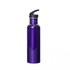 A drink bottle in a vibrant purple colour with a black, flip-top lid and a sleek design. It has a logo.