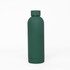 A drink bottle in matte green finish, featuring a sleek, double wall design and a logo.